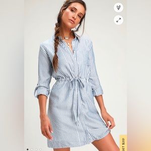 Blue and White Striped Long Sleeve Shirt Dress!